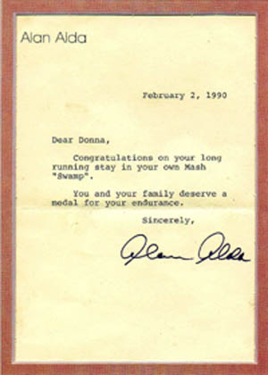 Tent lady, Donna Bernhardt received a letter from MASH star, Alan Alda.